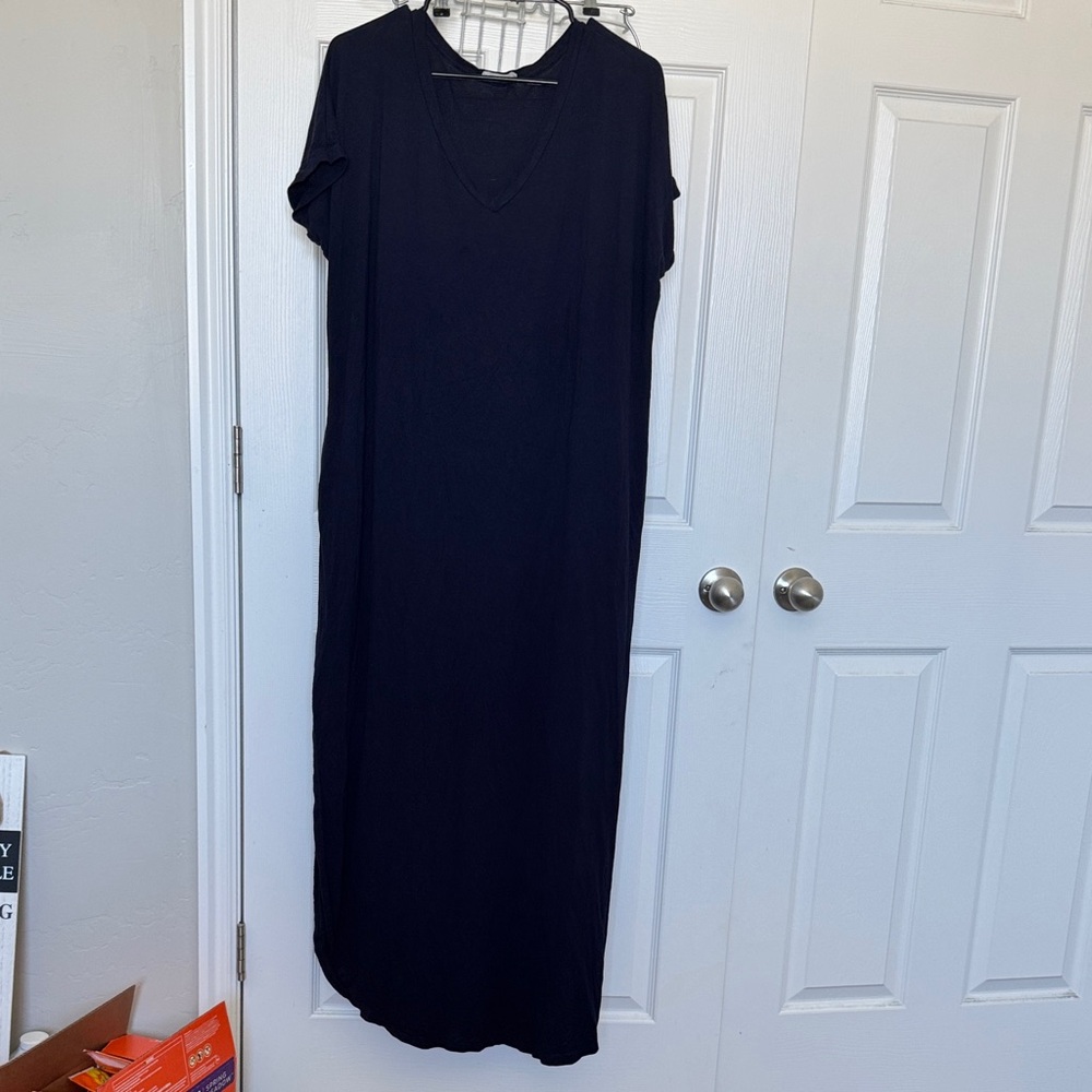 Casual Navy Blue T-shirt Maxi Dress